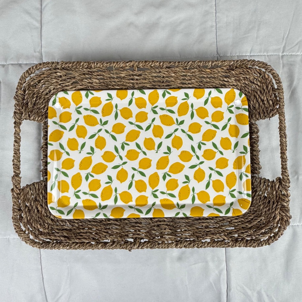 Draper James Woven Tray TTM Melamine Insert OS Yellow Lemon Print NEW